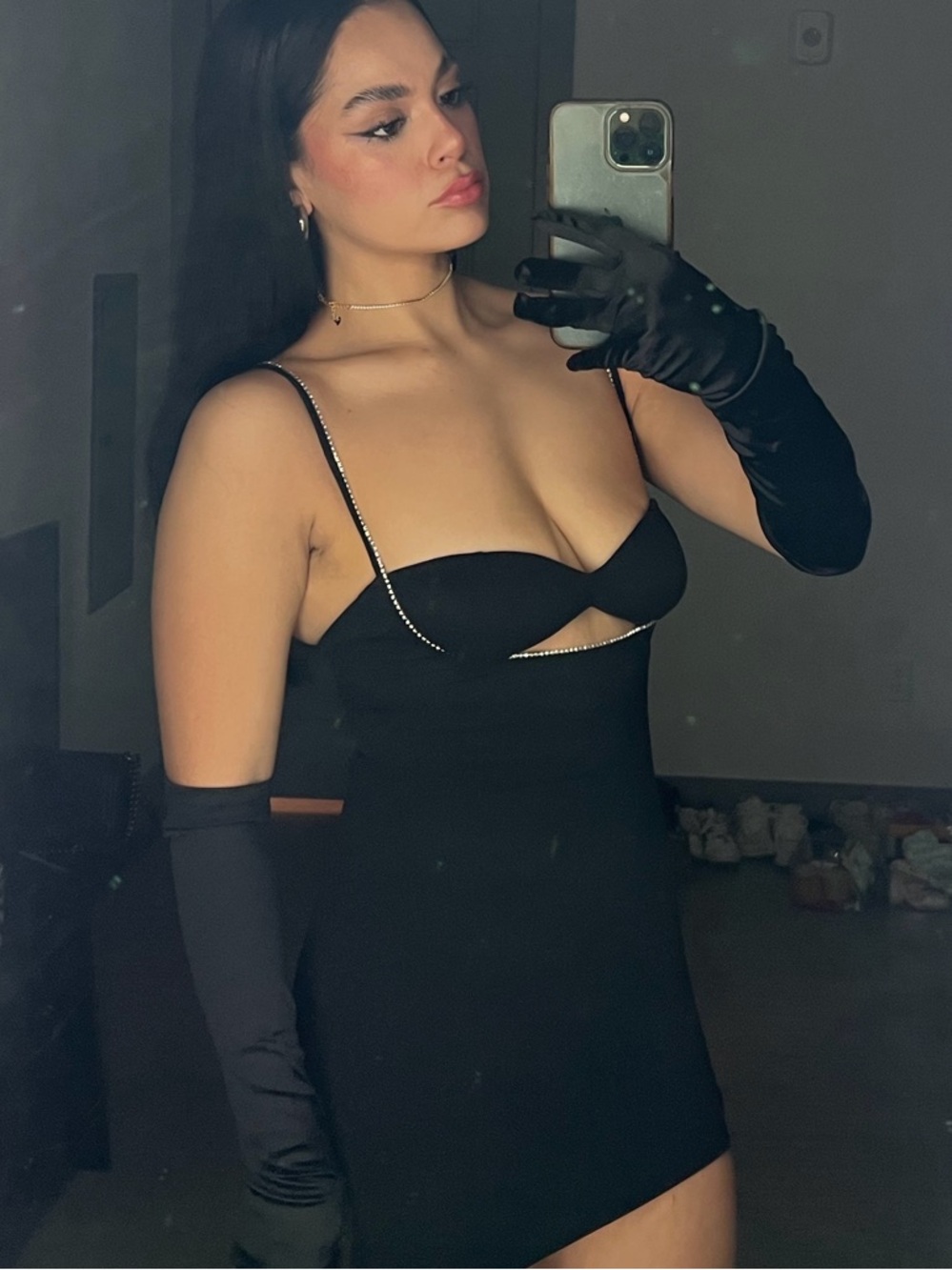 Lucy in the Sky Black Mini Dress with Crystal-Trim Straps